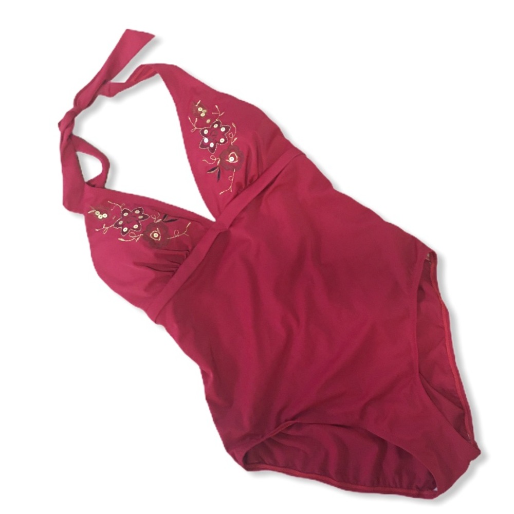 Vtg Marigo Embroidery Detail One Piece Swimsuit 14